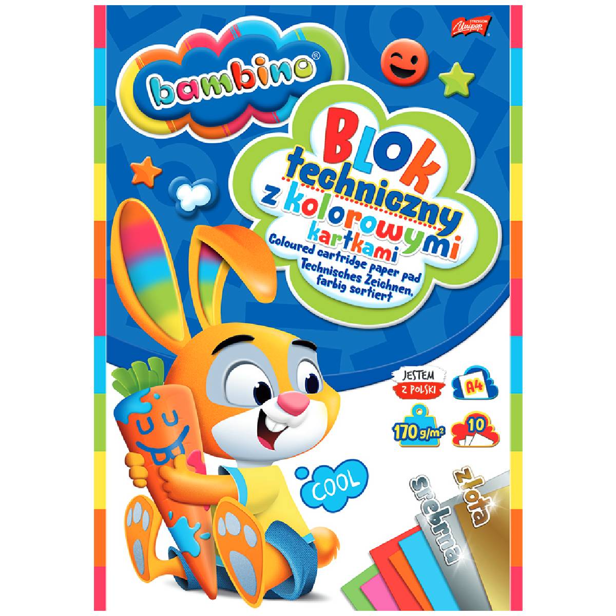 Bambino blok techniczny z kol. kartkami+złota i srebrna A4 10k